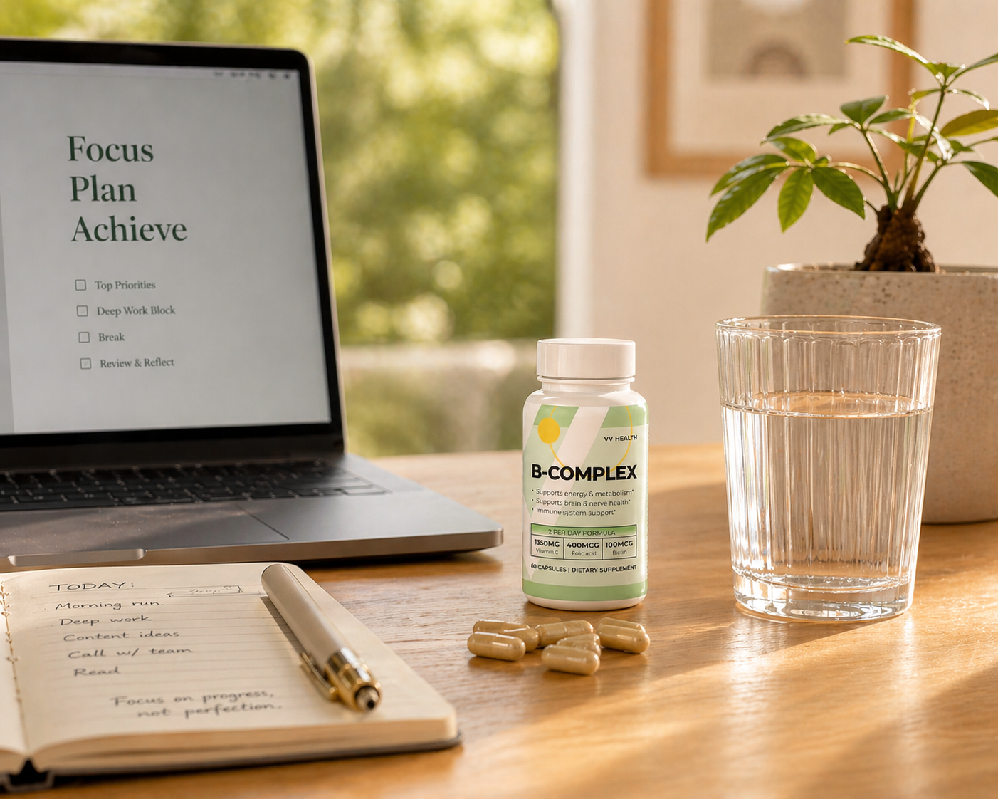 Complejo B + Vitamina C + Ácido Fólico | Apoyo al Cerebro | Metabolismo | Vitalidad Celular