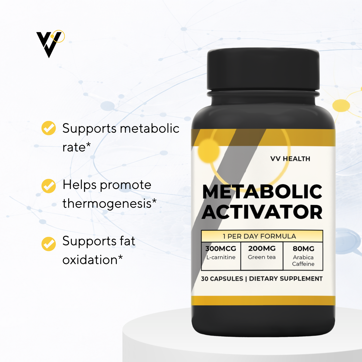 Metabolic Activator | Capsules: Green Tea Extract, L-Carnitine & Natural Caffeine for Energy & Fat Metabolism