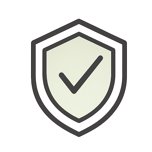 Shield icon with a check mark on a white background